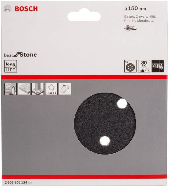Jogo de Disco Lixa 150mm Grão 80 com 5 Unidades Bosch