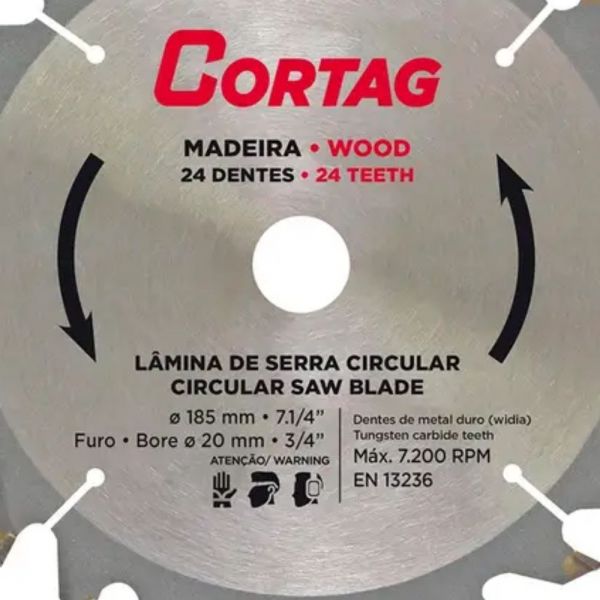 Disco Serra Circular 7.1/4 Pol. X 24 Dentes Cortag
