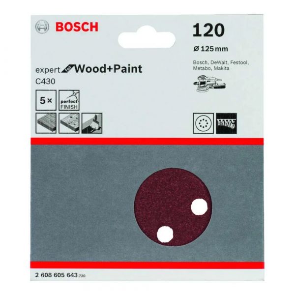 Disco de Lixa Velcro Expert For Wood Paind 125mm G120 Bosch 