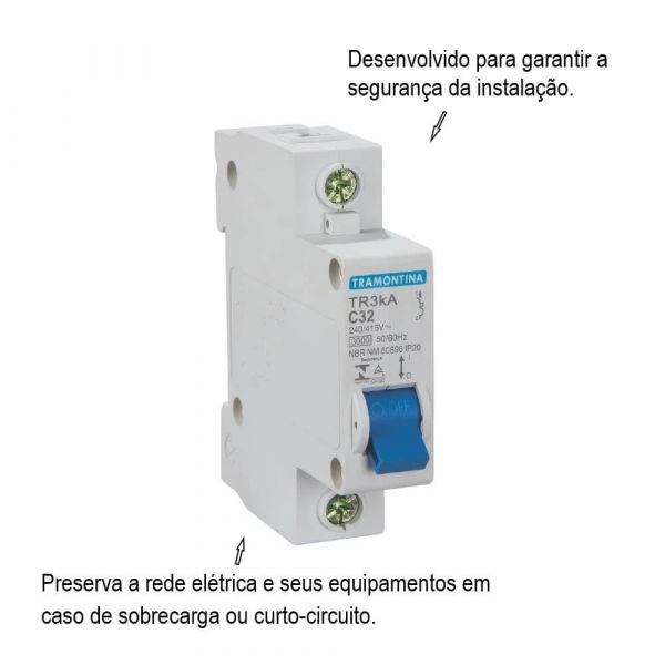 Disjuntor Monofásico Din Tr3ka 1P 32A Curva C Tramontina