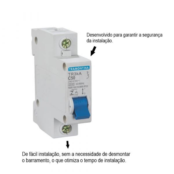 Disjuntor Monopolar 1P 50A Tr3ka Curva C Tramontina