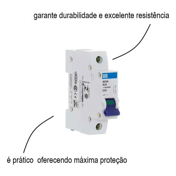 Disjuntor Termomagnético 3KA 1P MDW-B 20A Weg