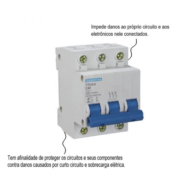Disjuntor Tripolar Tr3ka 3P Curva C de 40 Ampères Tramontina