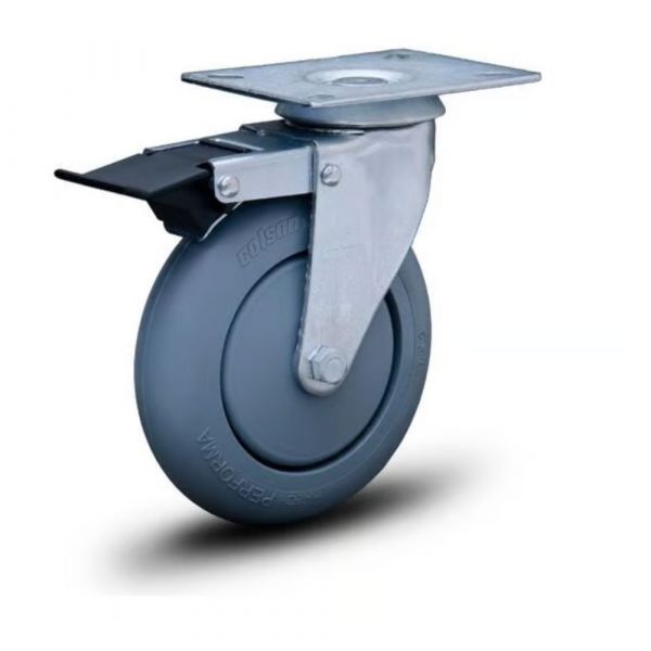 Rodízio Rosca Giratória e Freio com Roda em Borracha Plástica 65kg