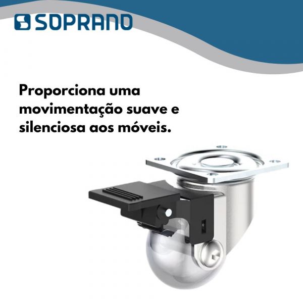 Rodízio Transparente com Freio e Chapa 35mm Soprano