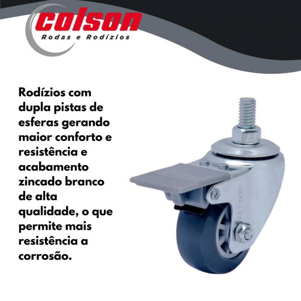 Rodízio 210 Rosca Giratória Com Freio e Roda em PVC 45kg