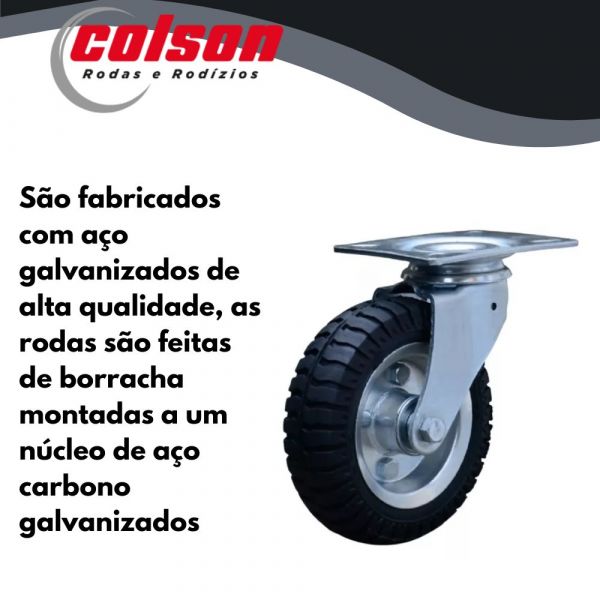 Rodizio Giratório 6X2 Pneu Maciço 6” Com Placa Fixa Colson