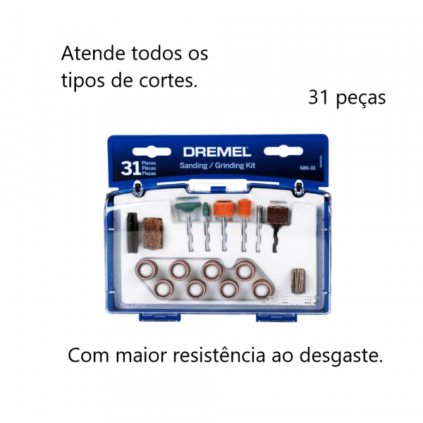 Dremel Kit De Acessórios De Micro Retífica Para Cortar, Esmerilhar, Gravar e Lixar - 31 Peças (Modelo 686)