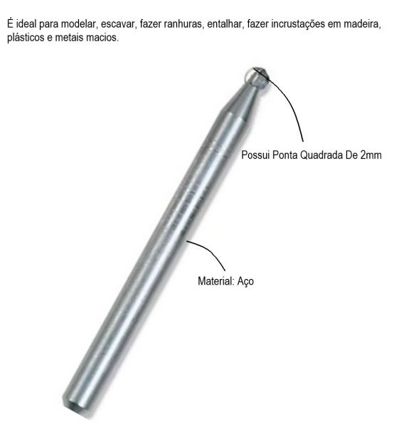 Dremel Escareador Para Esculpir De Ponta Quadrada De 2mm Para Madeira, Metal, Couro, Plástico, Eva E Papelão (Modelo 193)