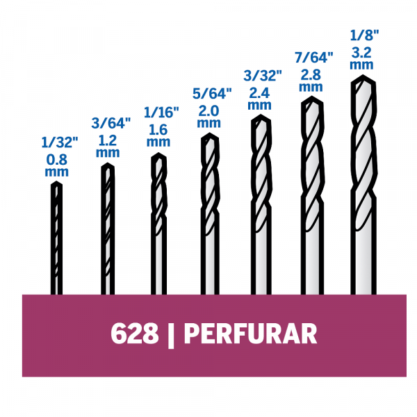 Dremel Kit De Brocas De Aço Rápido Para Madeira, Plástico, Ouro, Bronze, Latão E Alumínio - 7 Peças (Modelo 628)