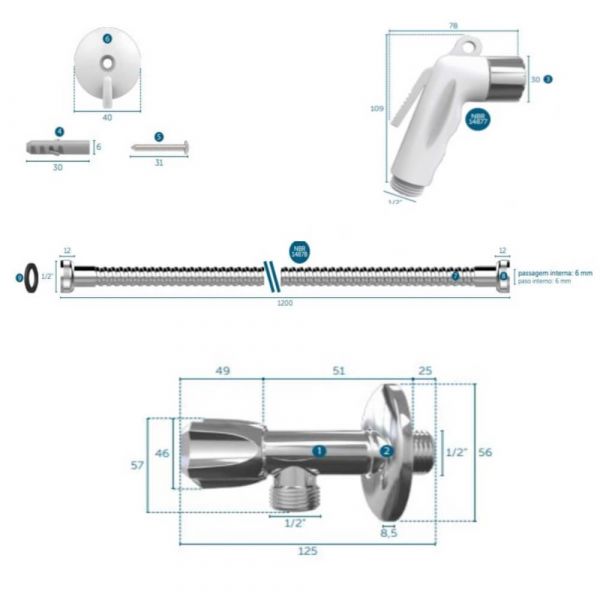 Ducha Higiênica Flexível com Gatilho Branca e Cromada Blukit