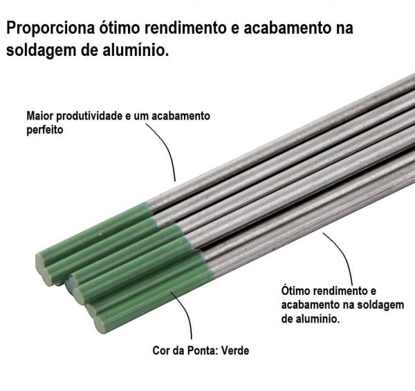 Eletrodo Tungstênio 2,4mm Verde EWP Vonder 