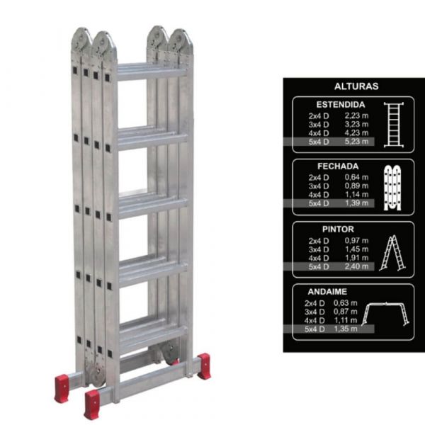 Escada Articulada Alumínio 13 em 5x4 Degraus Botafogo