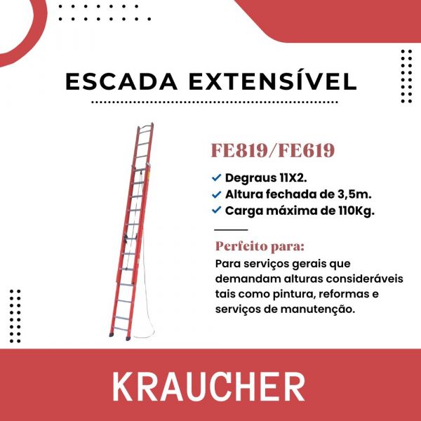 Escada Extensível Fibra de Vidro19 Degraus FE819/FE619 Alulev 