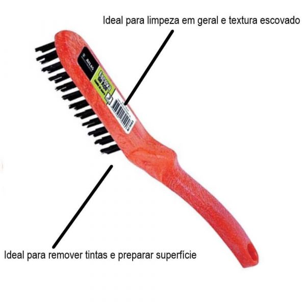 Escova de Aço Manual com Cabo Plástico 3 Fileiras Atlas 