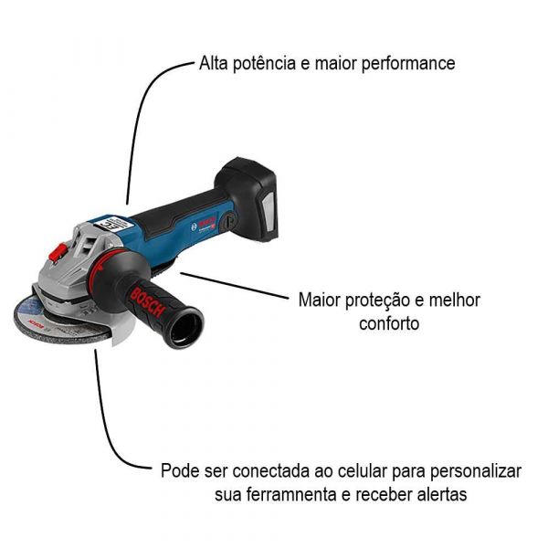 Esmerilhadeira angular Bosch GWS 18V-10 PC, 18V SB, Com Maleta