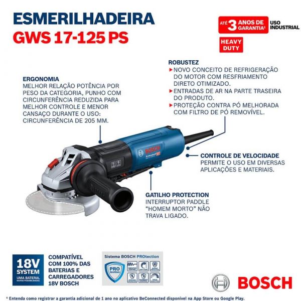 Esmerilhadeira Angular GWS 17-125 PS 1700W 220V Bosch