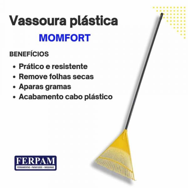 Vassoura plástica Para Grama 24 Dentes Com Cabo Momfort