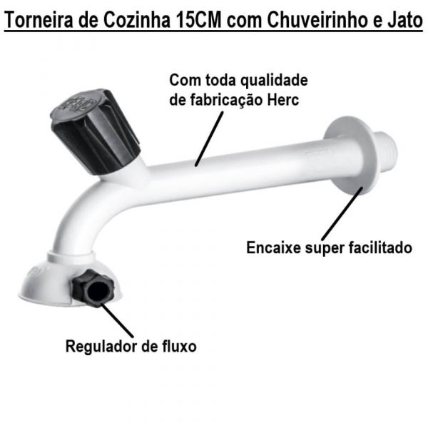 Torneira para Cozinha 15CM com Chuveirinho e Jato Herc