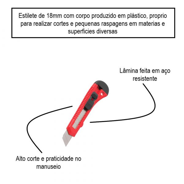 Estilete Retrátil 18 mm com Corpo Plástico  Nove54 