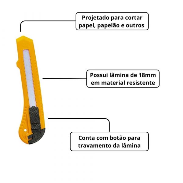 Estilete Lâmina 18mm x 155mm Retrátil Sparta