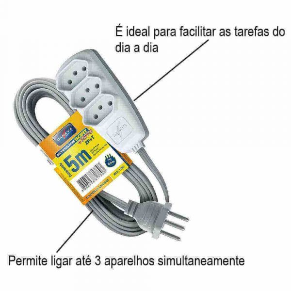 Extensão Elétrica 5 Metros 3X0,75mm Cabo PP Daneva