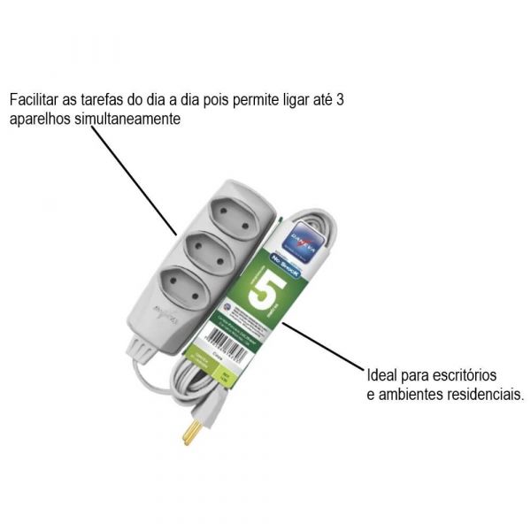 Extensão Elétrica No Shock 2X0,75mm 5 Metros Daneva