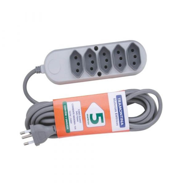 Extensão Múltipla 5 Tomadas 2P+T 10 A 250 V 5 Metros Tramontina 