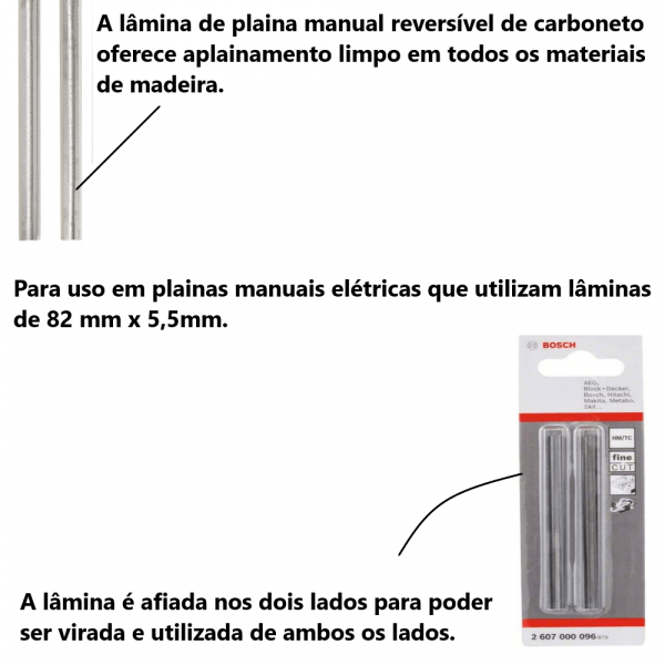 Faca para plaina Bosch Carbeto de tungstênio 82x5,5mm 2 peças