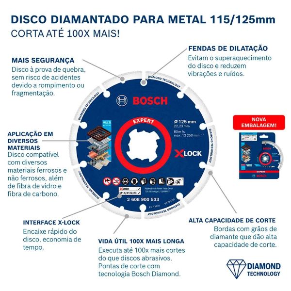 Disco Diamantado Bosch para Metal 115mm X-Lock
