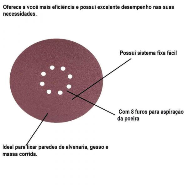 Disco De Lixa Para Lixadeira 180 Grão LPV 600 10 Unidades Vonder