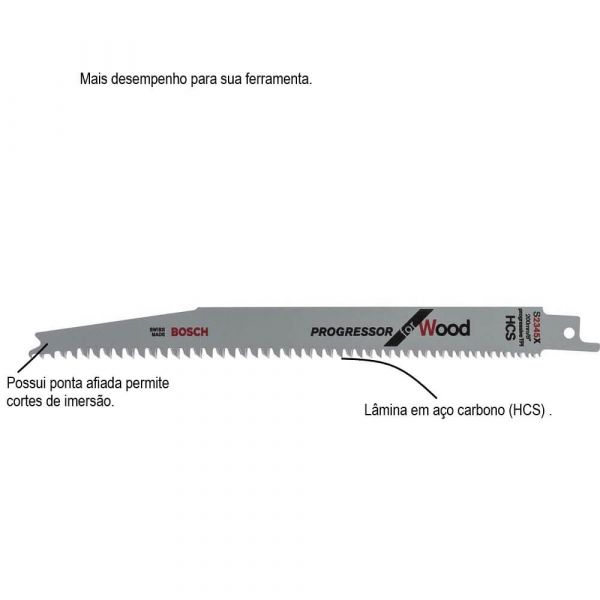 Lâmina de serra sabre Bosch S2345X Progressor for Wood pacote com 1 peça