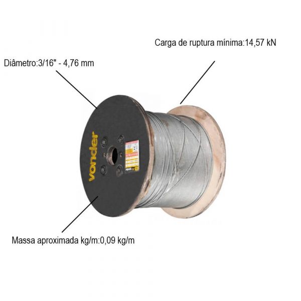 1 Metro Cabo De Aço Com Alma De Aço Galvanizado 4,76 mm 3/16
