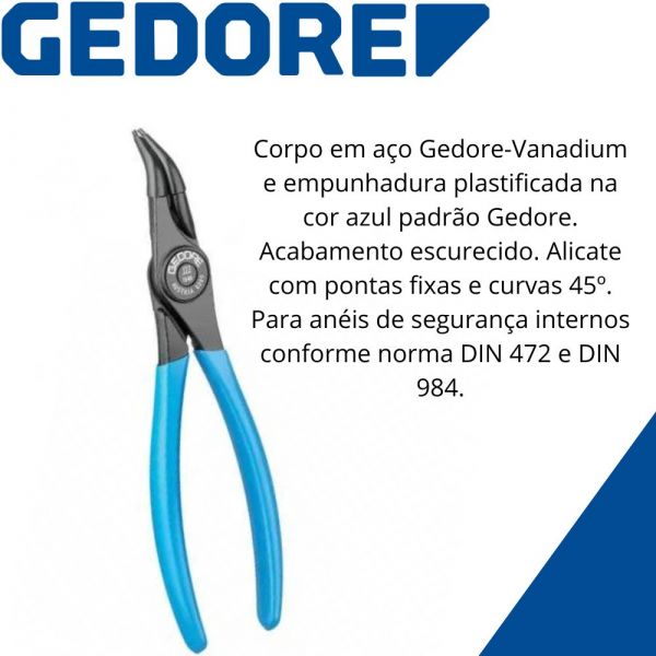 Alicate Para Anéis Internos Bico Curvo 8000 J02 Gedore