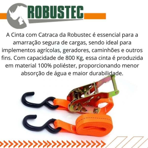 Cinta de Amarração com Catraca Gancho para Moto 800kg 3M Aberta Robustec