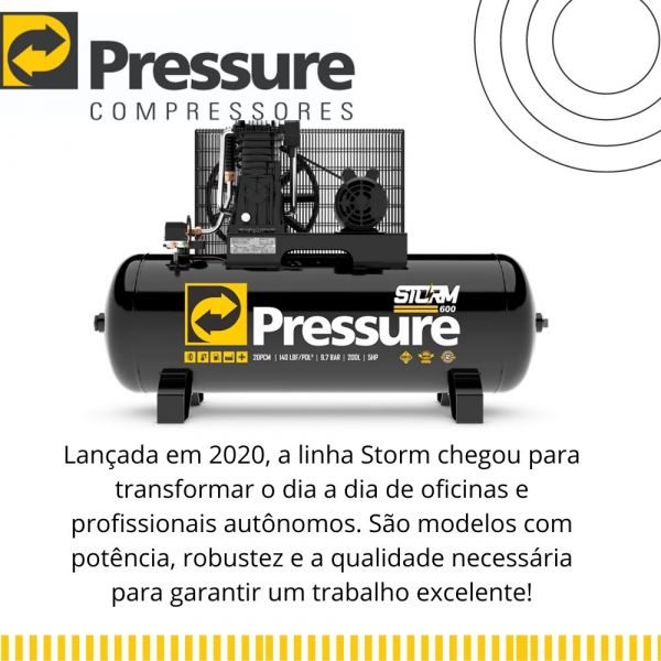 Compressor de Ar Storm 600 Trifásico 20 Pés 200 Litros 220/380 V Pressure