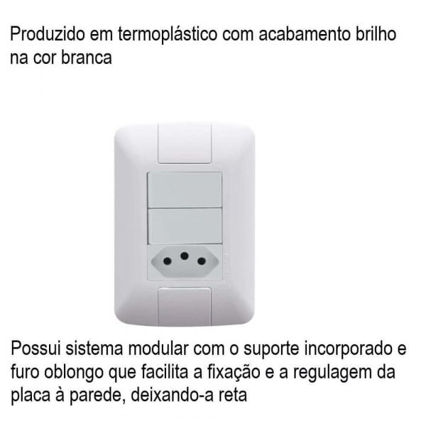 Conjunto 4x2 com 2 Interruptores Simples 6 A 250 V e 1 Tomada 2P+T 10 A 250 V Tramontina