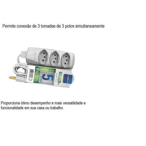 Extensão Elétrica Cabo PP 3X0,75mm Com 3 Tomadas 5 Metros Daneva 1539