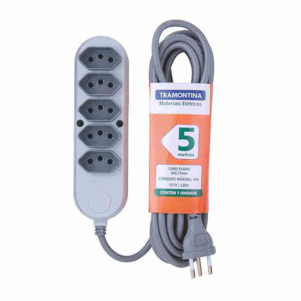 Extensão Múltipla 5 Tomadas 2P+T 10 A 250 V 5 Metros Tramontina 