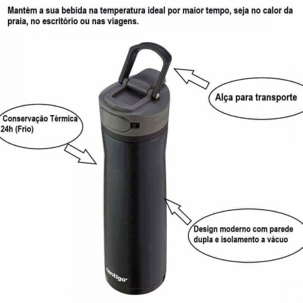 Garrafa Térmica Preta Squeeze Chill 2.0 709ml Contigo