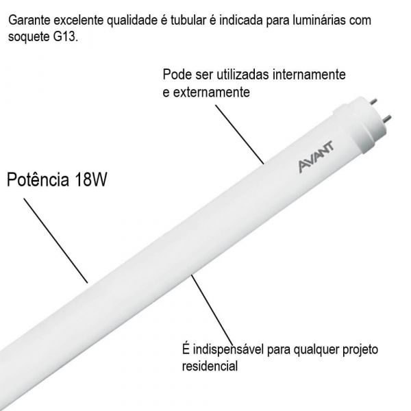 Lâmpada Led Tubular T8 6500K 18W Bivolt  Avant