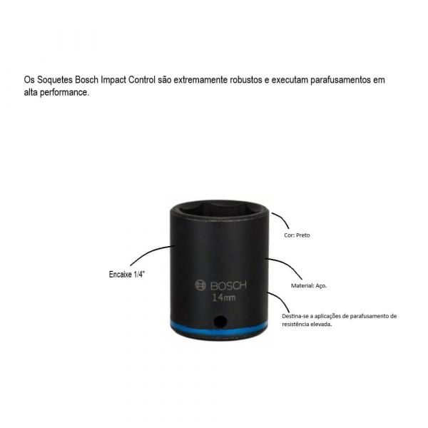 Soquete Impact Control Bosch 14mm, 25x9,5mm, encaixe 1/4