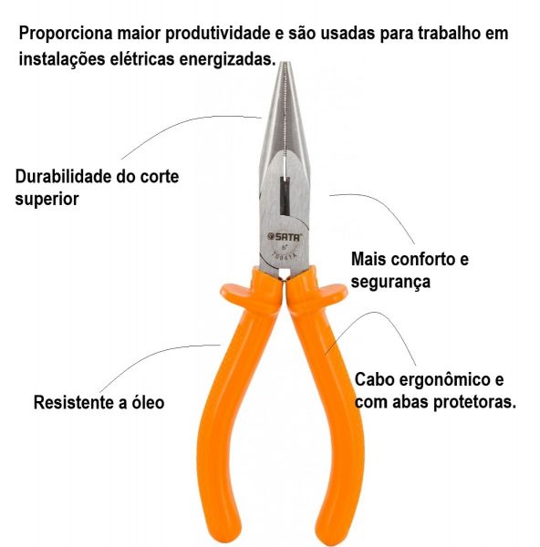 Alicate Meia Cana Curto Isolado 6” Sata