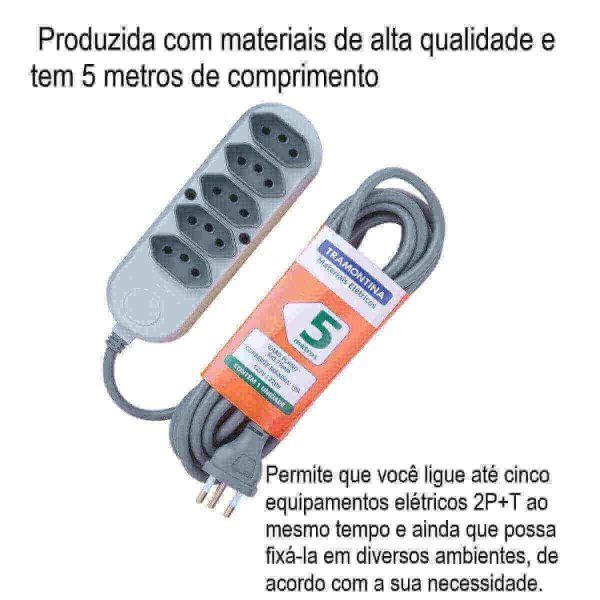 Extensão Múltipla 5 Tomadas 2P+T 10 A 250 V 5 Metros Tramontina 