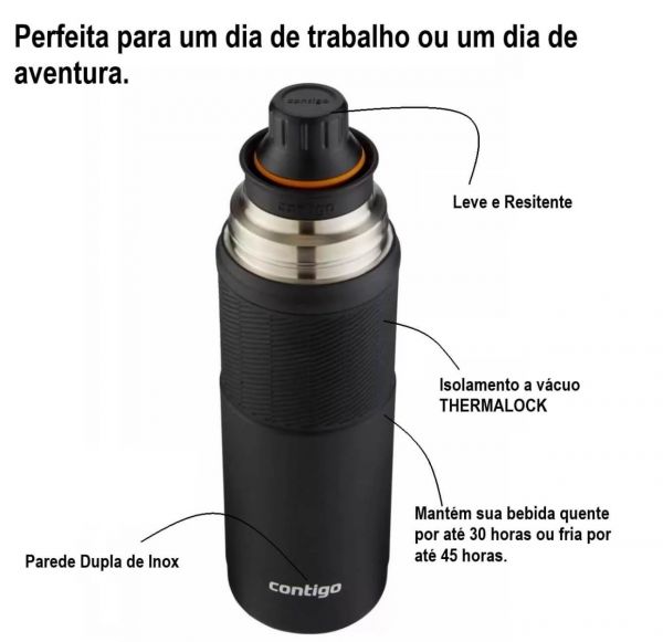 Garrafa Térmica Contigo Inox Preta 739ml Invicta