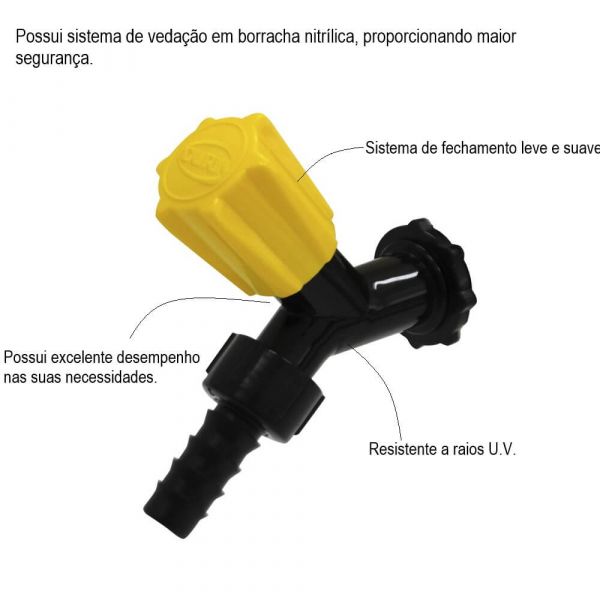 Torneira Preta/Amarelo Para Jardim 3/4X1/2” Durin