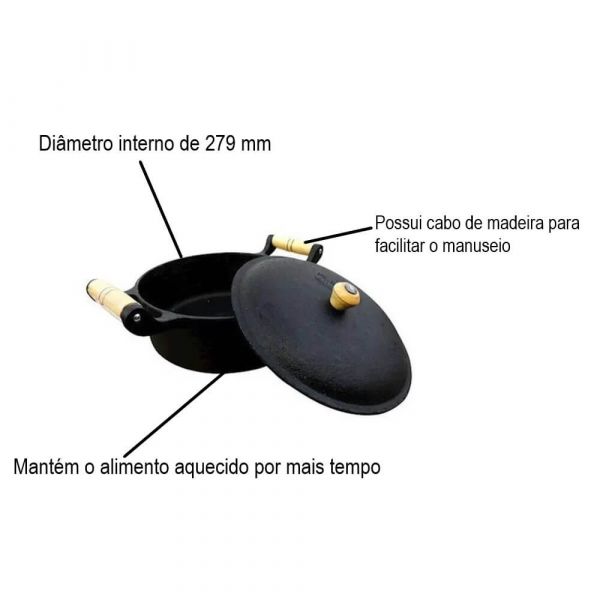 Panela De Ferro Caçarola Com 2 Alças N°28 Santa Bárbara 