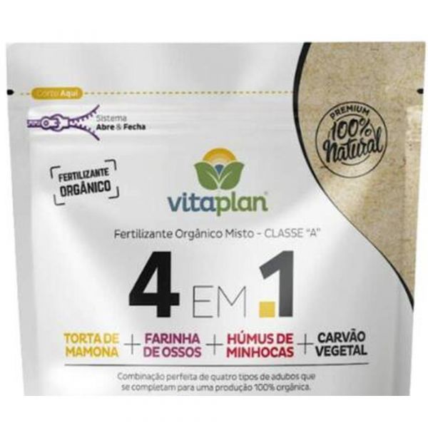 Fertilizante 4 em 1 Torta + Farinha + Humus + Carvão 700g 8001028-U Vitaplan 