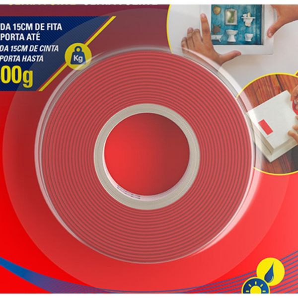 Fita Acrílica Dupla Face Externo 12mm x 2m Tekbond