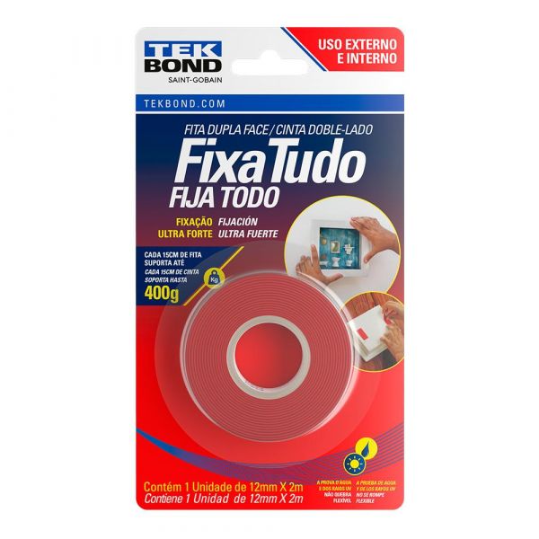 Fita Acrílica Dupla Face Externo 12mm x 2m Tekbond